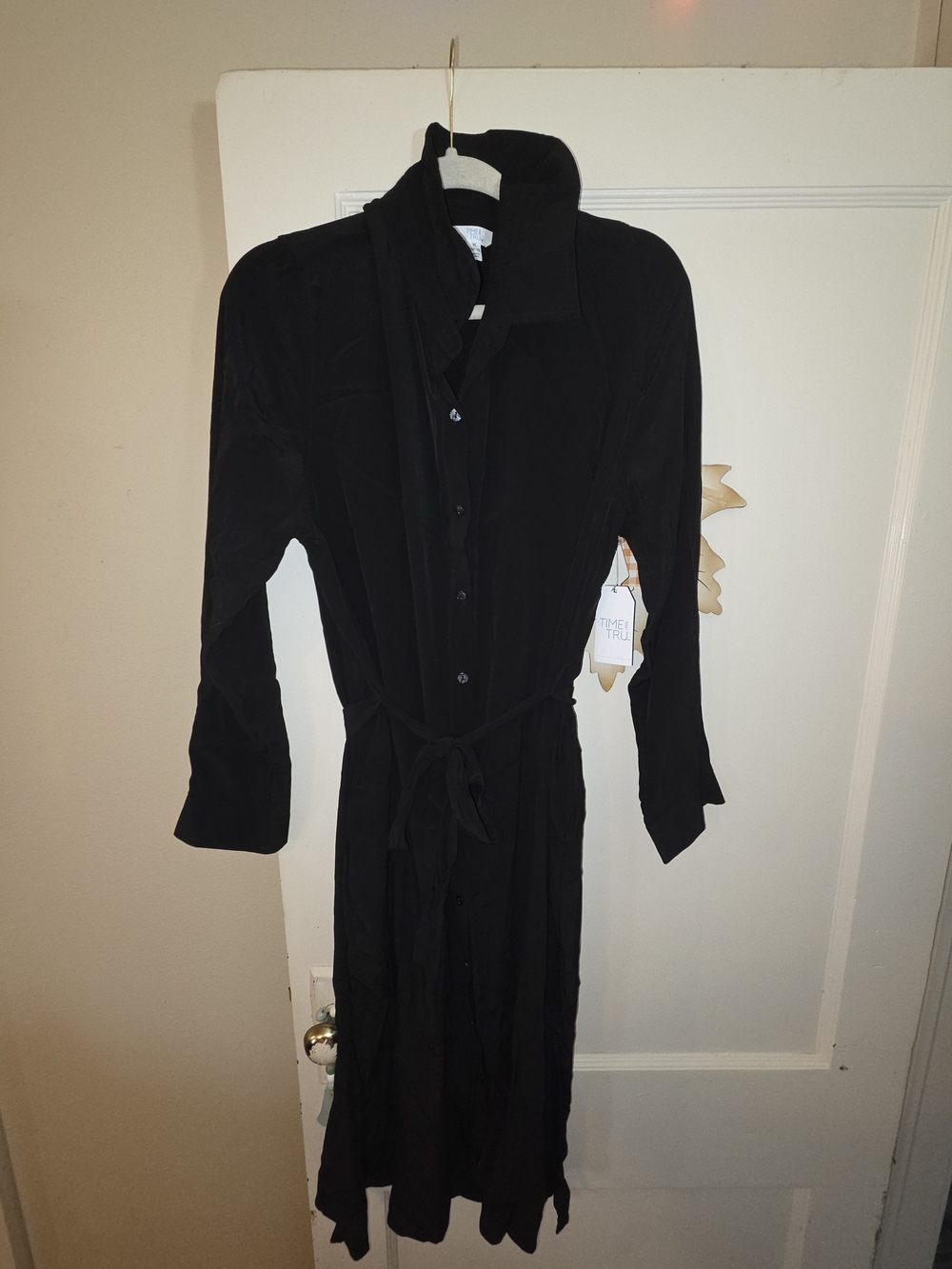 Time and Tru Black Button-Front Tie-Waist Maxi Dress